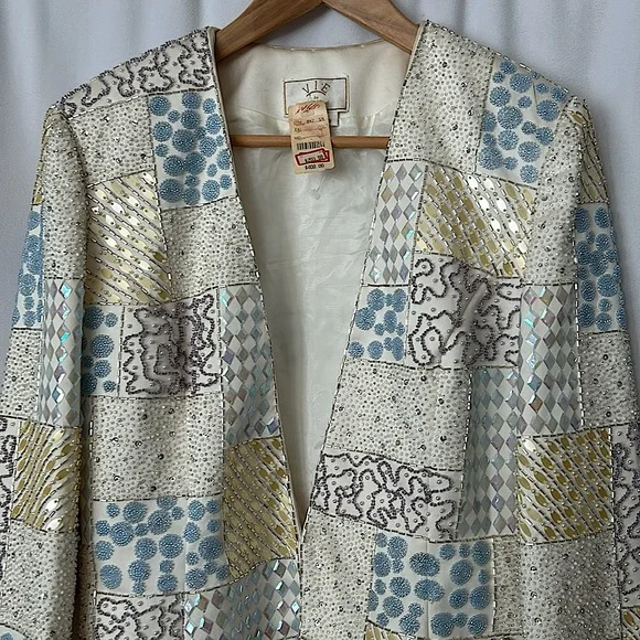 Vie by Victoria Royale NWT Vintage Yellow Beaded Blazer Jacket Coat **Sz 8**🌸🌸 - Picture 3 of 9